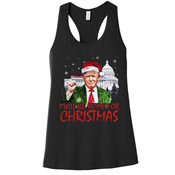 ILl Be Home For Christmas Xmas Trump Pajamas Holiday Santa Women's Racerback Tank