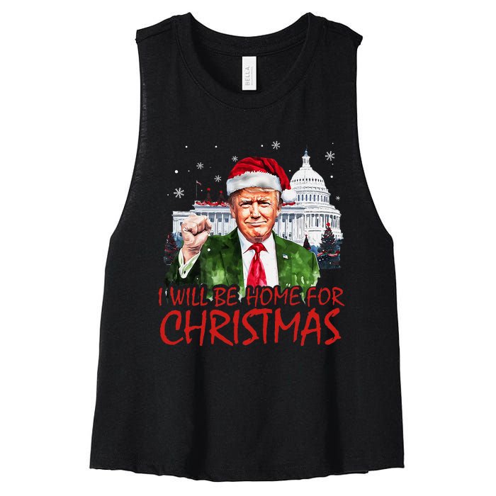 ILl Be Home For Christmas Xmas Trump Pajamas Holiday Santa Women's Racerback Cropped Tank