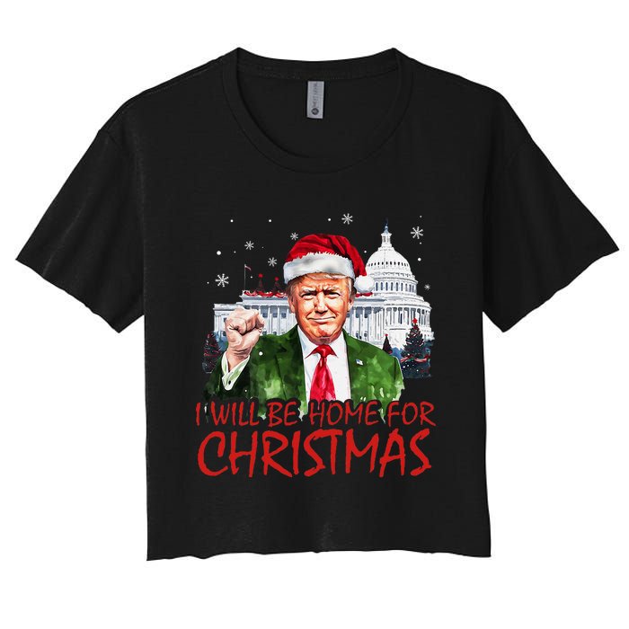 ILl Be Home For Christmas Xmas Trump Pajamas Holiday Santa Women's Crop Top Tee