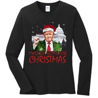 ILl Be Home For Christmas Xmas Trump Pajamas Holiday Santa Ladies Long Sleeve Shirt