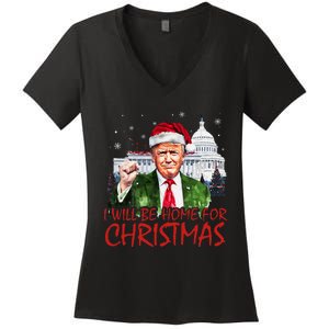 ILl Be Home For Christmas Xmas Trump Pajamas Holiday Santa Women's V-Neck T-Shirt