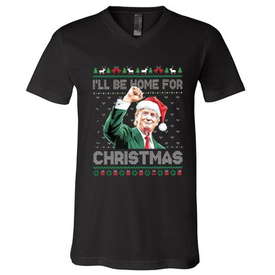 ILl Be Home For Christmas Funny Trump 2024 Ugly Christmas V-Neck T-Shirt