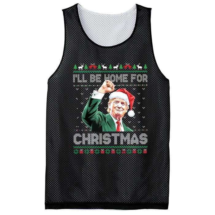 ILl Be Home For Christmas Funny Trump 2024 Ugly Christmas Mesh Reversible Basketball Jersey Tank