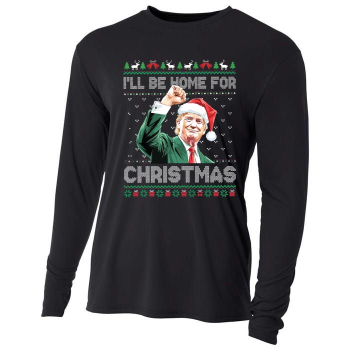 ILl Be Home For Christmas Funny Trump 2024 Ugly Christmas Cooling Performance Long Sleeve Crew