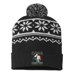 ILl Be Home For Christmas Funny Trump 2024 Ugly Christmas USA-Made Snowflake Beanie