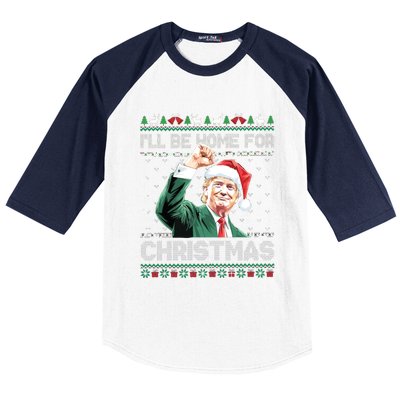 ILl Be Home For Christmas Funny Trump 2024 Ugly Christmas Baseball Sleeve Shirt