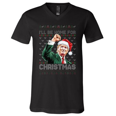 ILl Be Home For Christmas Santa Trump Xmas Ugly Pajamas V-Neck T-Shirt