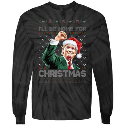 ILl Be Home For Christmas Santa Trump Xmas Ugly Pajamas Tie-Dye Long Sleeve Shirt