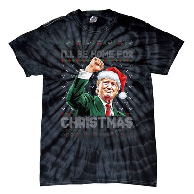 ILl Be Home For Christmas Santa Trump Xmas Ugly Pajamas Tie-Dye T-Shirt