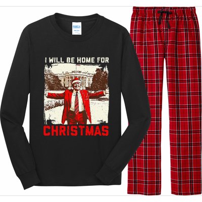 ILl Be Home For Christmas Funny Trump Santa Xmas 2024 Long Sleeve Pajama Set