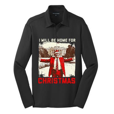 ILl Be Home For Christmas Funny Trump Santa Xmas 2024 Silk Touch Performance Long Sleeve Polo