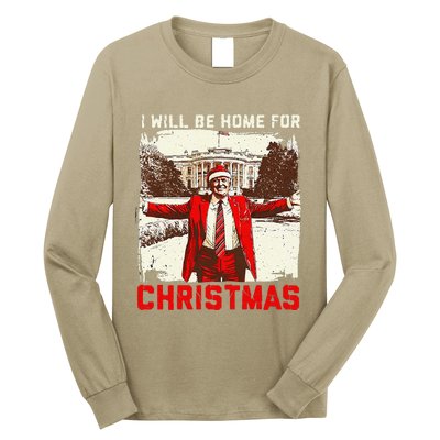 ILl Be Home For Christmas Funny Trump Santa Xmas 2024 Long Sleeve Shirt