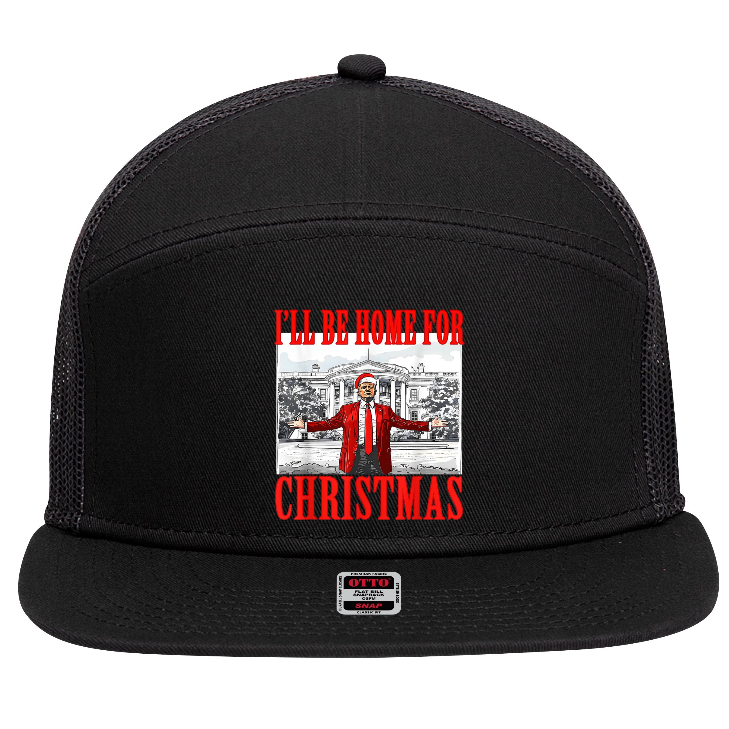 ILl Be Home For Christmas Funny Donald Trump 7 Panel Mesh Trucker Snapback Hat