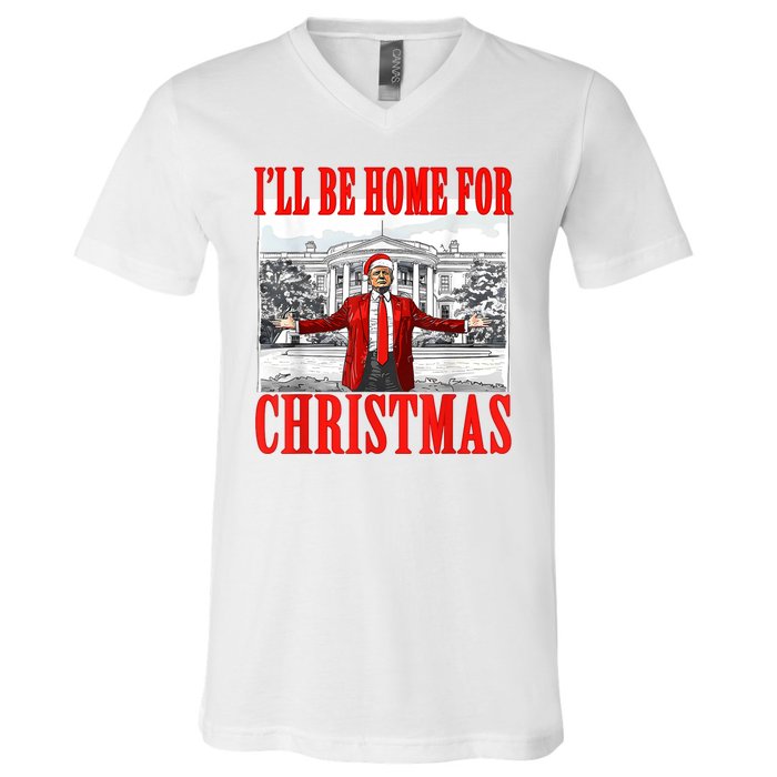 ILl Be Home For Christmas Funny Donald Trump V-Neck T-Shirt