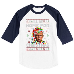 ILl Be Home For Christmas Funny Santa Trump Pajamas Ugly Baseball Sleeve Shirt