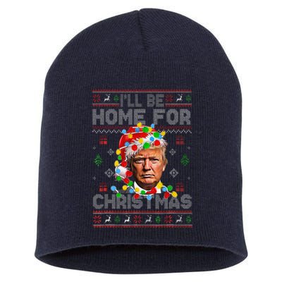 ILl Be Home For Christmas Funny Santa Trump Pajamas Ugly Short Acrylic Beanie