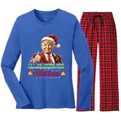 ILl Be Home For Christmas Santa Funny Trump Xmas Funny Gift Women's Long Sleeve Flannel Pajama Set 