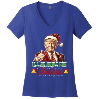 ILl Be Home For Christmas Santa Funny Trump Xmas Funny Gift Women's V-Neck T-Shirt