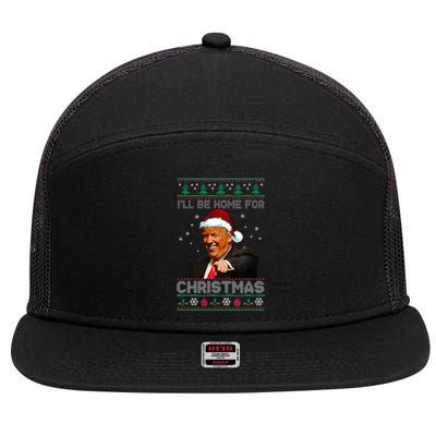 ILl Be Home For Christmas Santa Trump Xmas Pajamas 7 Panel Mesh Trucker Snapback Hat