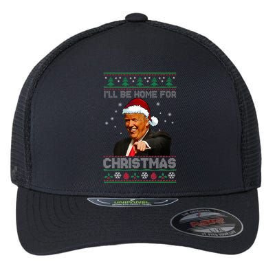 ILl Be Home For Christmas Santa Trump Xmas Pajamas Flexfit Unipanel Trucker Cap