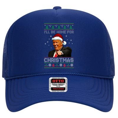 ILl Be Home For Christmas Santa Trump Xmas Pajamas High Crown Mesh Back Trucker Hat