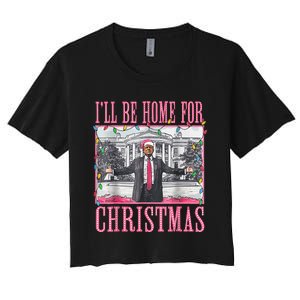 Ill Be Home For Christmas Santa Trump Xmas Pajamas Women's Crop Top Tee