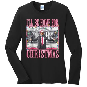 Ill Be Home For Christmas Santa Trump Xmas Pajamas Ladies Long Sleeve Shirt