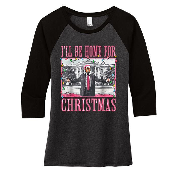 Ill Be Home For Christmas Santa Trump Xmas Pajamas Women's Tri-Blend 3/4-Sleeve Raglan Shirt