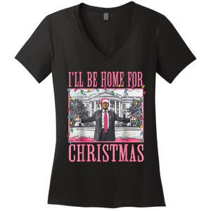 Ill Be Home For Christmas Santa Trump Xmas Pajamas Women's V-Neck T-Shirt