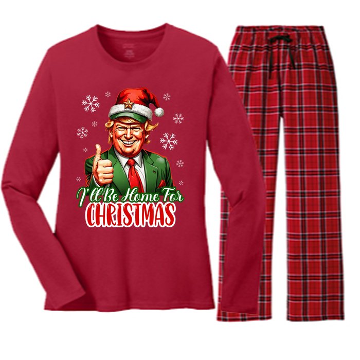 Ill Be Home For Christmas Trump 2024 Women's Long Sleeve Flannel Pajama Set 