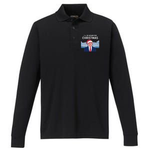 ILl Be Home For Christmas Santa Trump Xmas Pajamas Performance Long Sleeve Polo