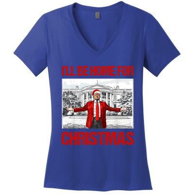 ILl Be Home For Christmas Santa Funny Xmas Pajamas Great Gift Women's V-Neck T-Shirt