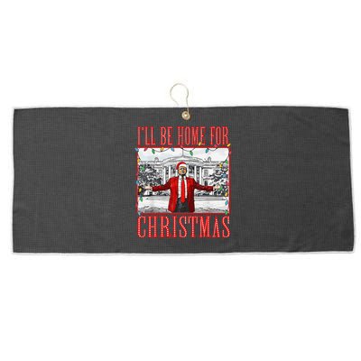 ILl Be Home For Christmas Santa Funny Trump Xmas Pajamas Large Microfiber Waffle Golf Towel