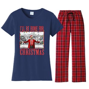 ILl Be Home For Christmas Santa Funny Trump Xmas Pajamas Women's Flannel Pajama Set