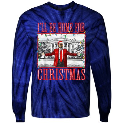 ILl Be Home For Christmas Santa Funny Trump Xmas Pajamas Tie-Dye Long Sleeve Shirt