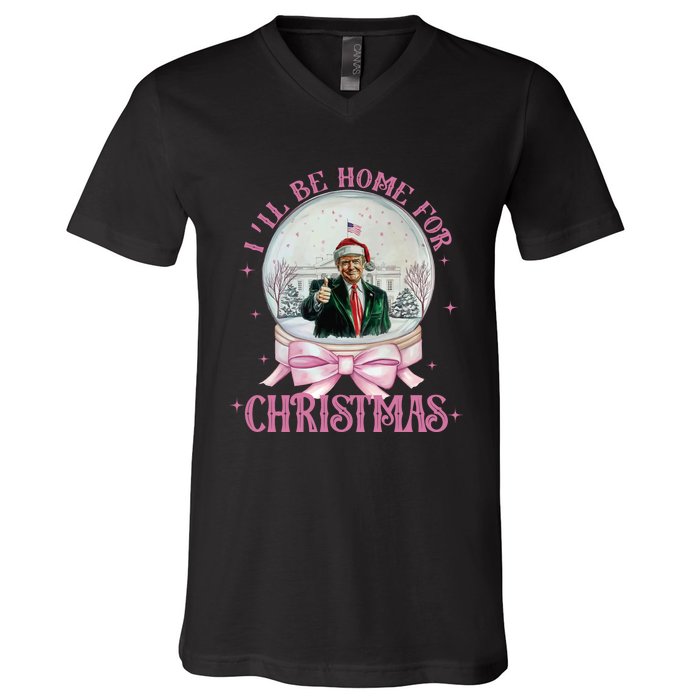 ILl Be Home For Christmas Trump Xmas 2024 V-Neck T-Shirt