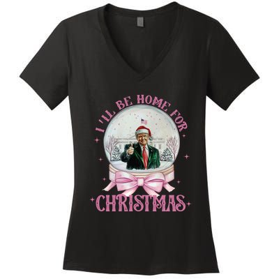 ILl Be Home For Christmas Trump Xmas 2024 Women's V-Neck T-Shirt