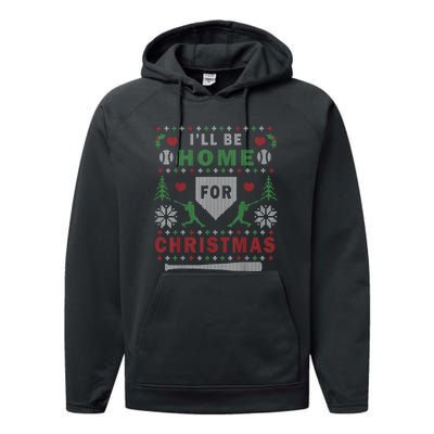 Ill Be Home For Christmas Baseball Ugly Christmas Performance Fleece Hoodie