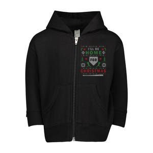 Ill Be Home For Christmas Baseball Ugly Christmas Toddler Zip Fleece Hoodie