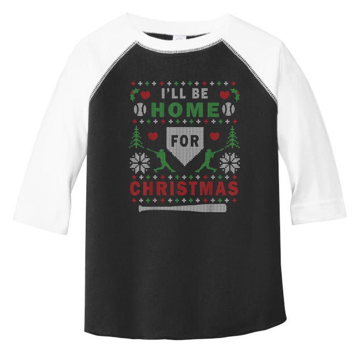 Ill Be Home For Christmas Baseball Ugly Christmas Toddler Fine Jersey T-Shirt