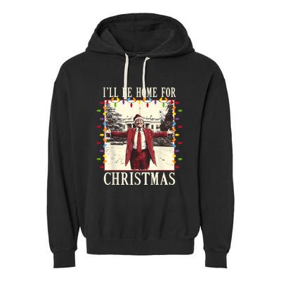 ILl Be Home For Christmas 2024 Family Xmas Pajamas Matching Garment-Dyed Fleece Hoodie