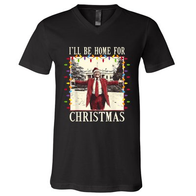 ILl Be Home For Christmas 2024 Family Xmas Pajamas Matching V-Neck T-Shirt