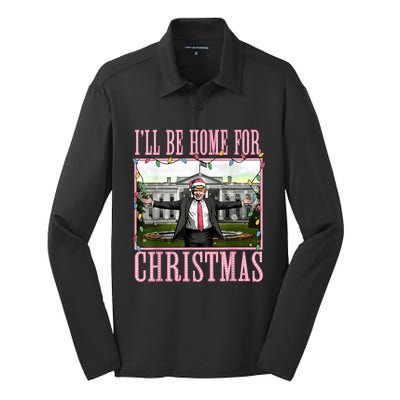 Ill Be Home For Christmas Funny Santa Claus Trump 2024 Silk Touch Performance Long Sleeve Polo