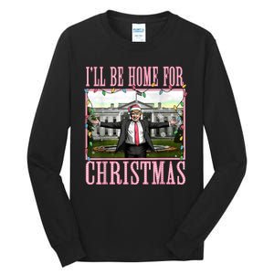 Ill Be Home For Christmas Funny Santa Claus Trump 2024 Tall Long Sleeve T-Shirt