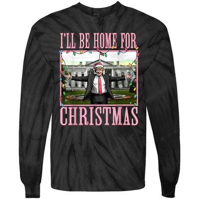 Ill Be Home For Christmas Funny Santa Claus Trump 2024 Tie-Dye Long Sleeve Shirt