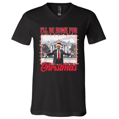 Ill Be Home For Christmas Santa Funny Trump Xmas Pajamas V-Neck T-Shirt