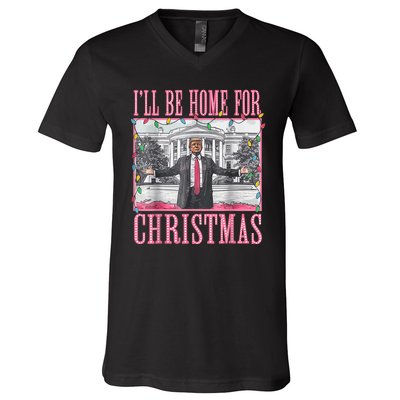 Ill Be Home For Christmas Santa Funny Trump Xmas Pajamas V-Neck T-Shirt