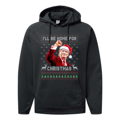 ILl Be Home For Christmas Ugly Sweaters Funny Trump 47 Xmas Performance Fleece Hoodie