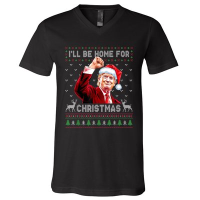 ILl Be Home For Christmas Ugly Sweaters Funny Trump 47 Xmas V-Neck T-Shirt