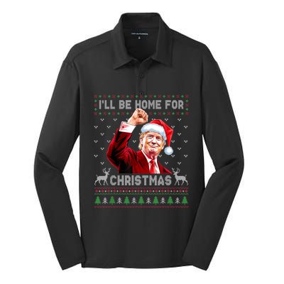 ILl Be Home For Christmas Ugly Sweaters Funny Trump 47 Xmas Silk Touch Performance Long Sleeve Polo